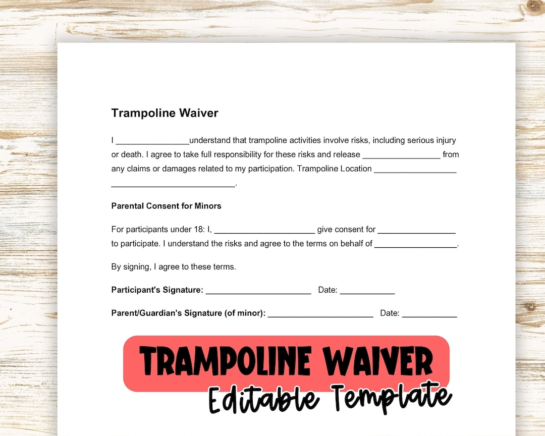 Daycare Trampolines Permission Free Printable Waiver Form