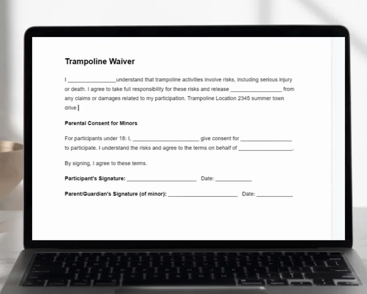 Trampoline Waiver Template Hold Harmless Agreement Assumption Of Injury Risk Legal Guardian Permission Slip Homeowner Liability Release Etsy
