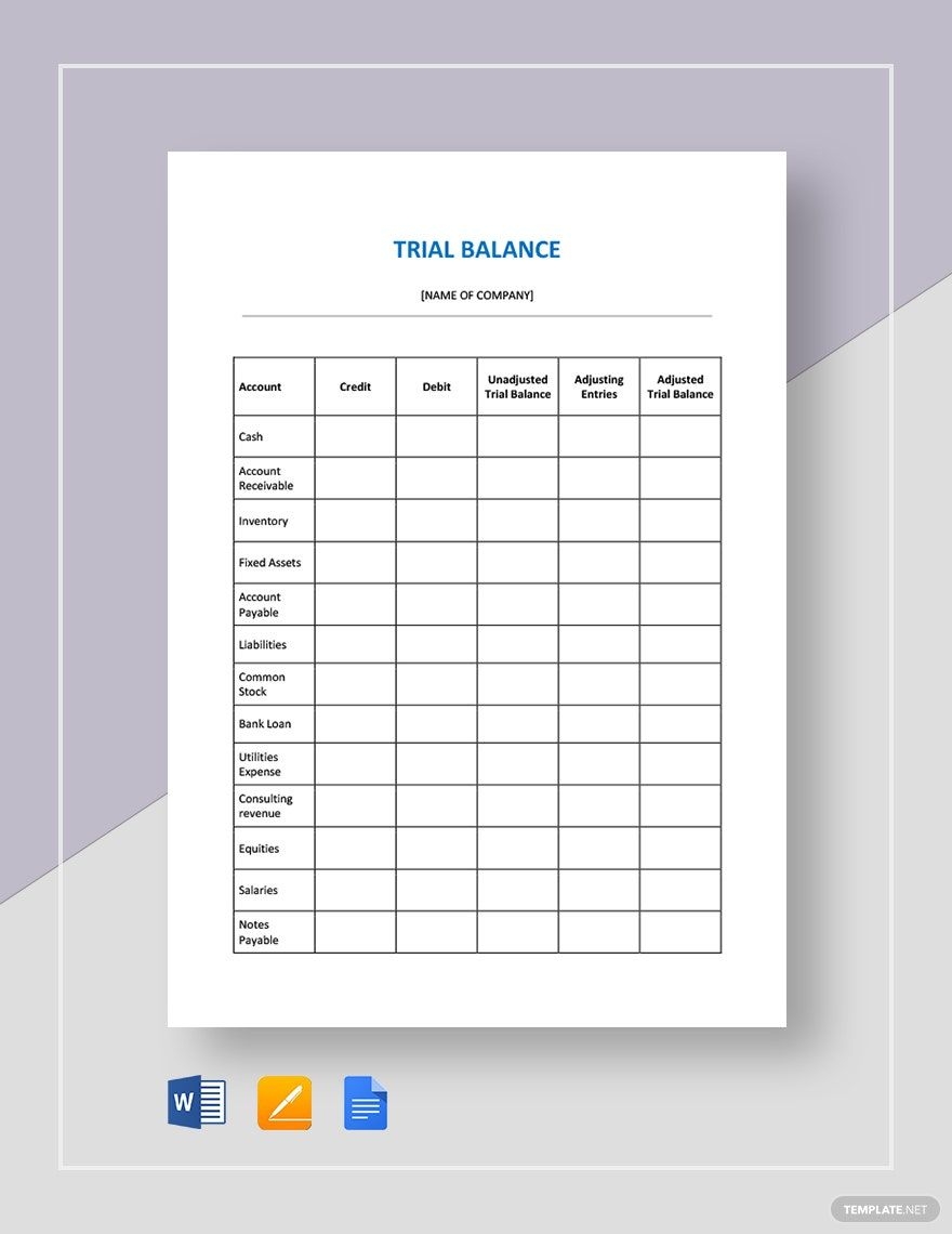 Trial Balance Sheet Template In Word Apple Pages Apple Numbers Google Docs PDF Excel Google Sheets Download Template