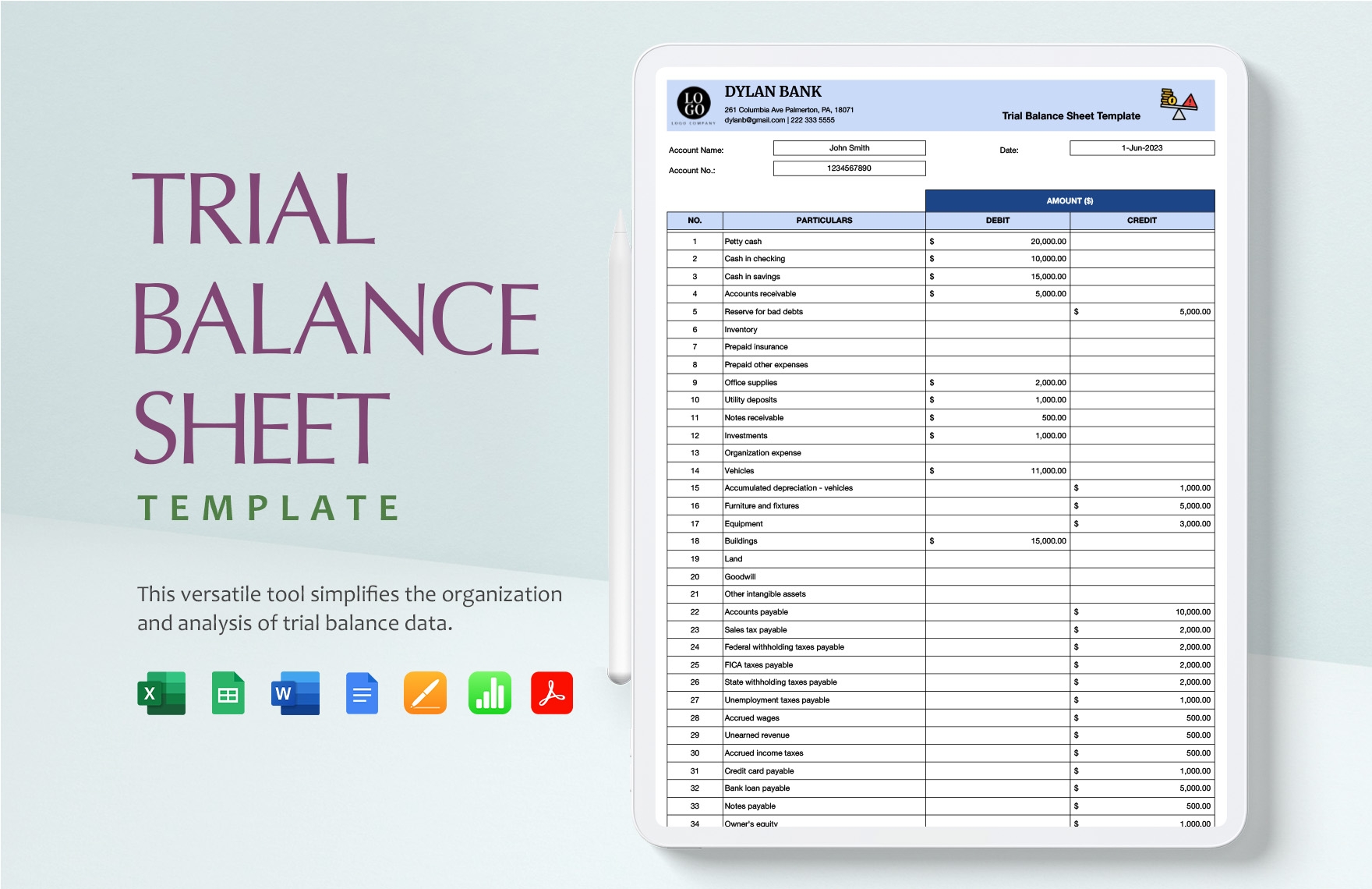 Blank Printable Trial Balance Template