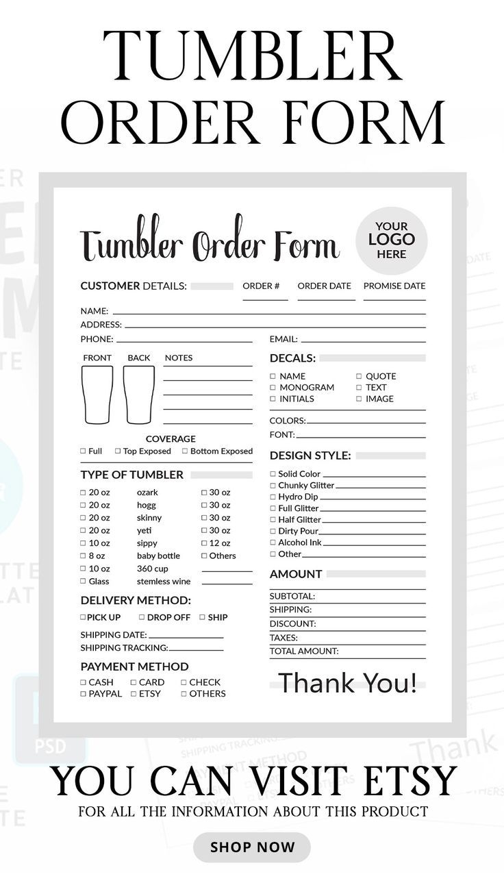 Tumbler Order Form Templates