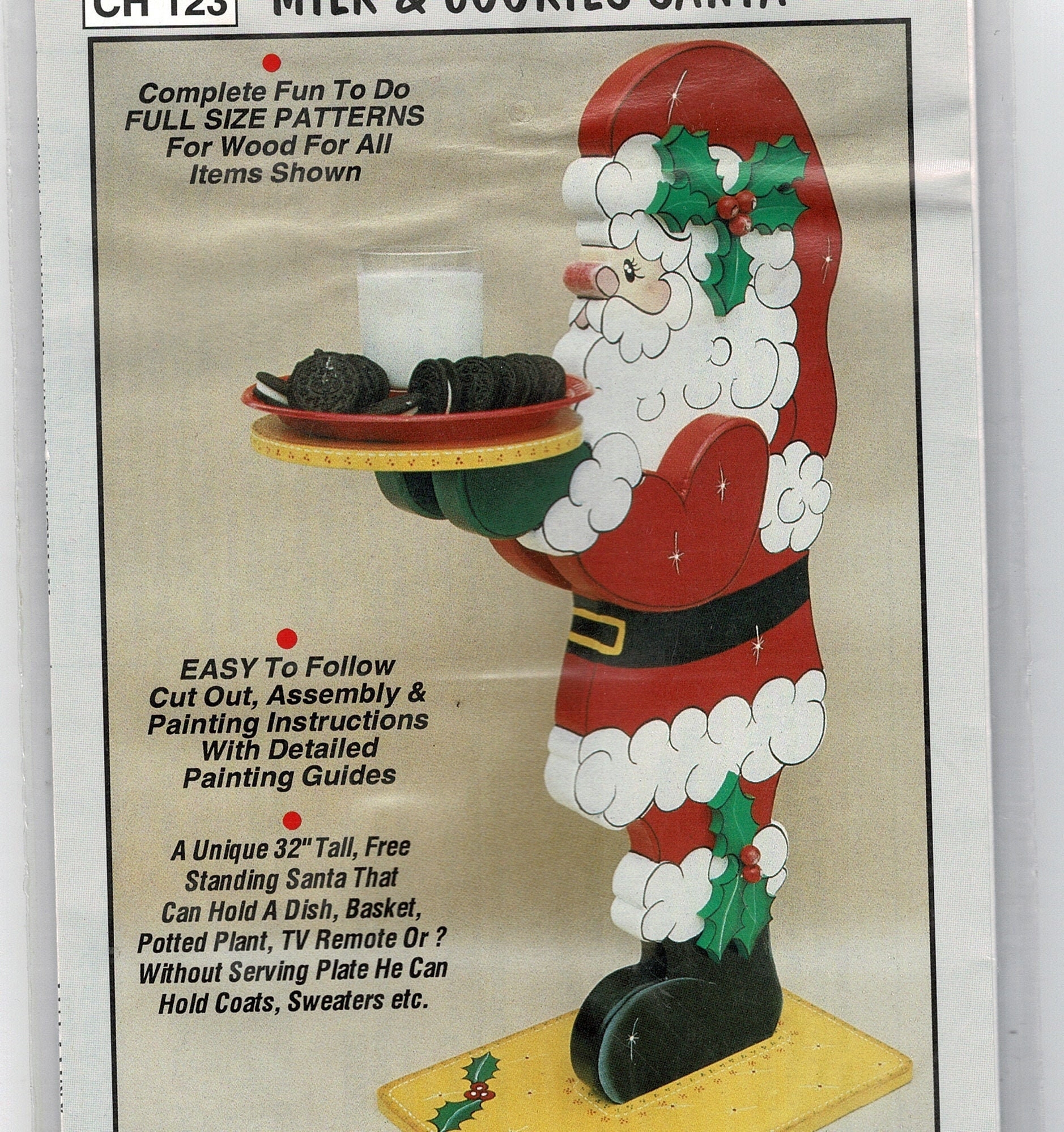 UNCUT EASY Santa Claus Woodworking Pattern Stands 32 Tall W Refreshments Tray Full size Templates CH123 FF Vintage 1990s Christmas H Etsy