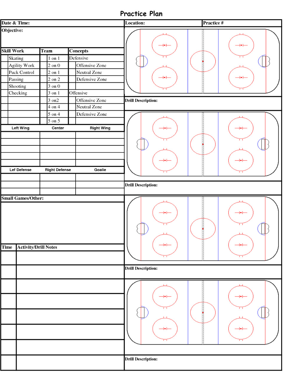 Free Printable Blank Hockey Practice Plan Template