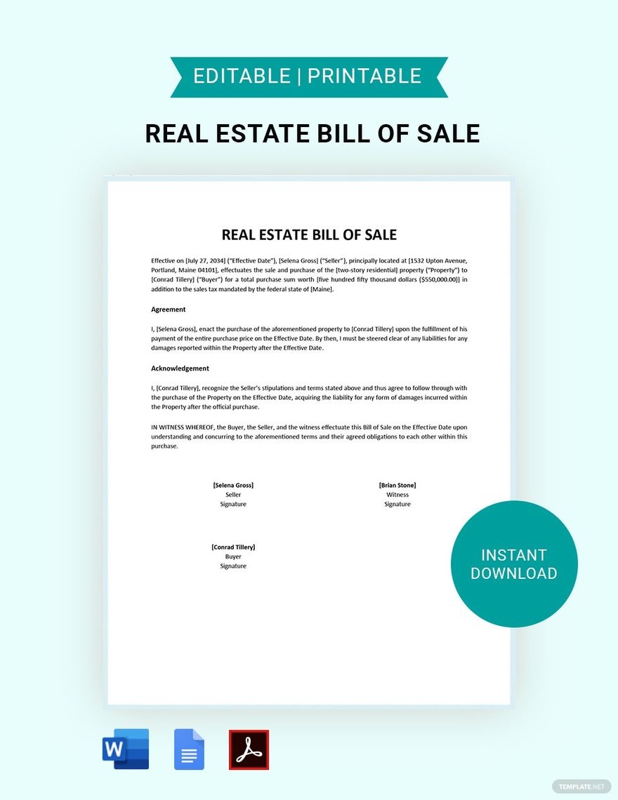 Vermont Real Estate Bill Of Sale Form Template In PDF Word Google Docs Download Template
