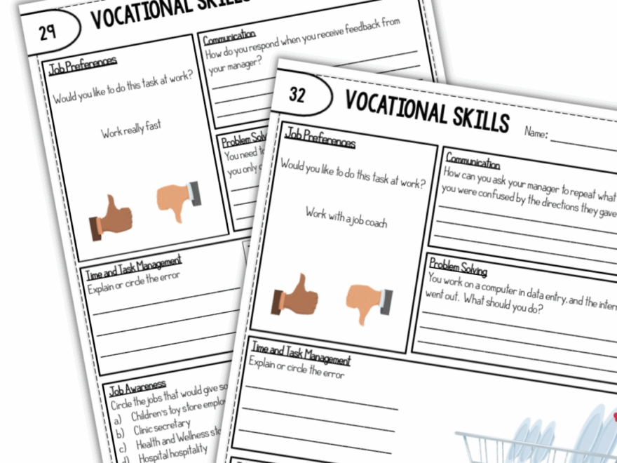Vocational Skills Worksheets For Special Education Students