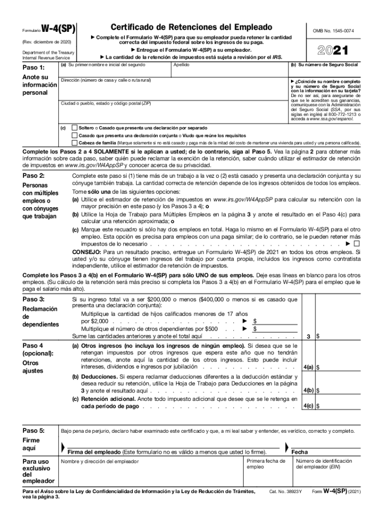 W4 Form 2024 Spanish Fill Out Sign Online DocHub
