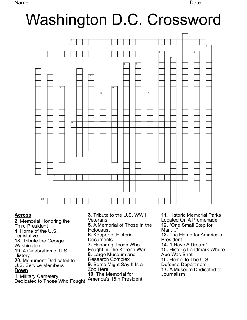 Washington D C Crossword WordMint