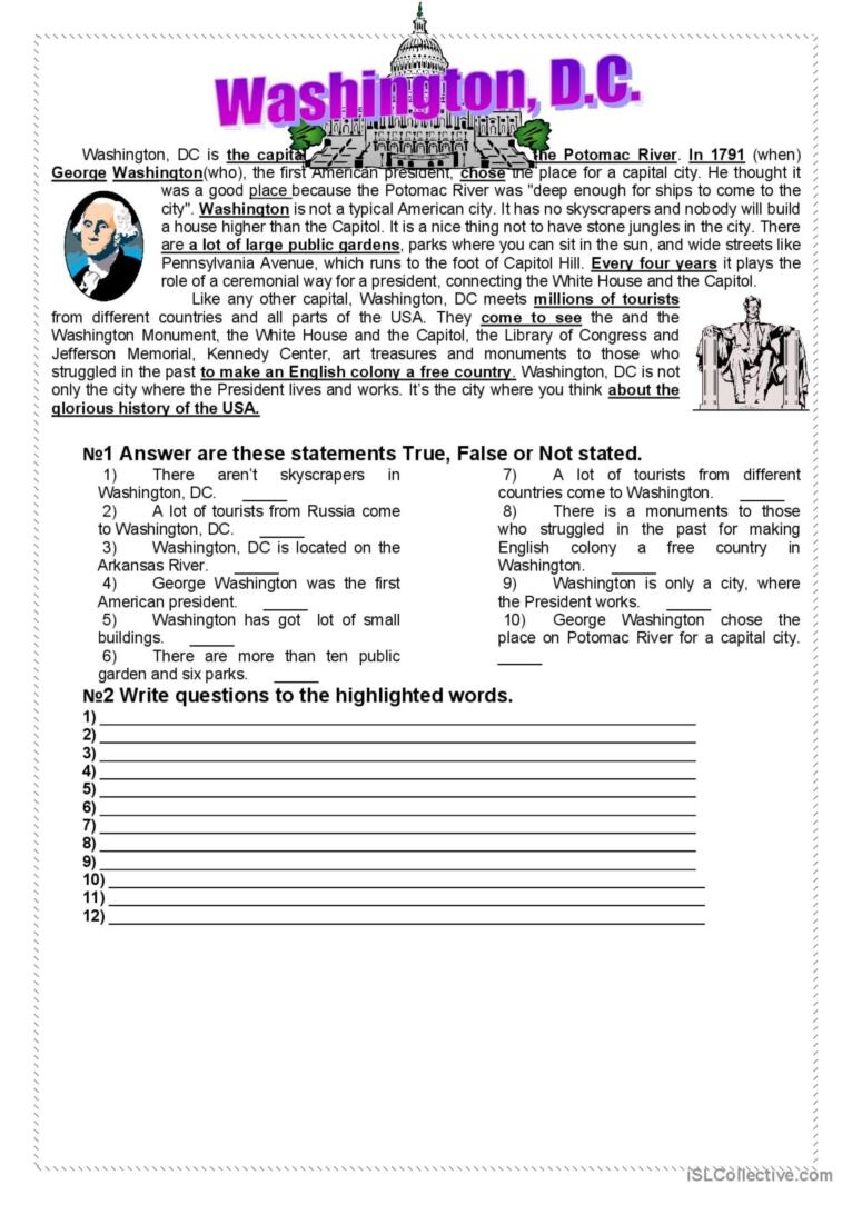 Printable Washington Dc Worksheet