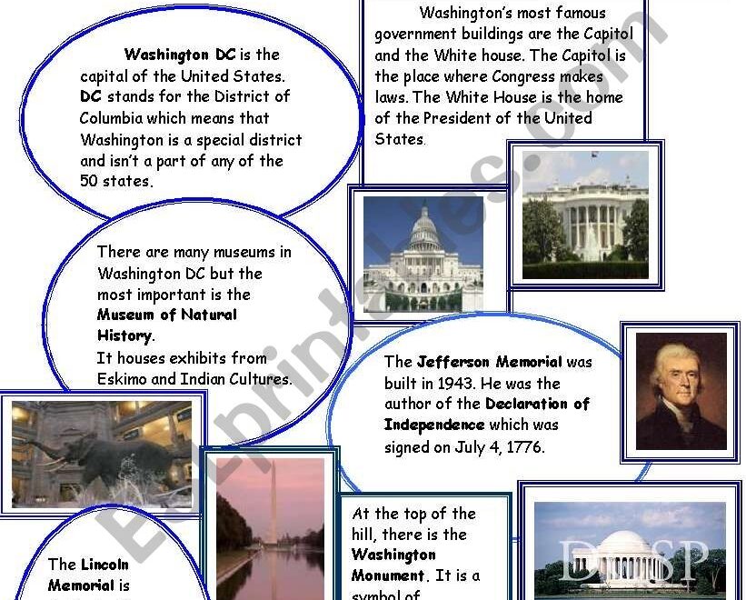 Washington Dc ESL Worksheet By Kole