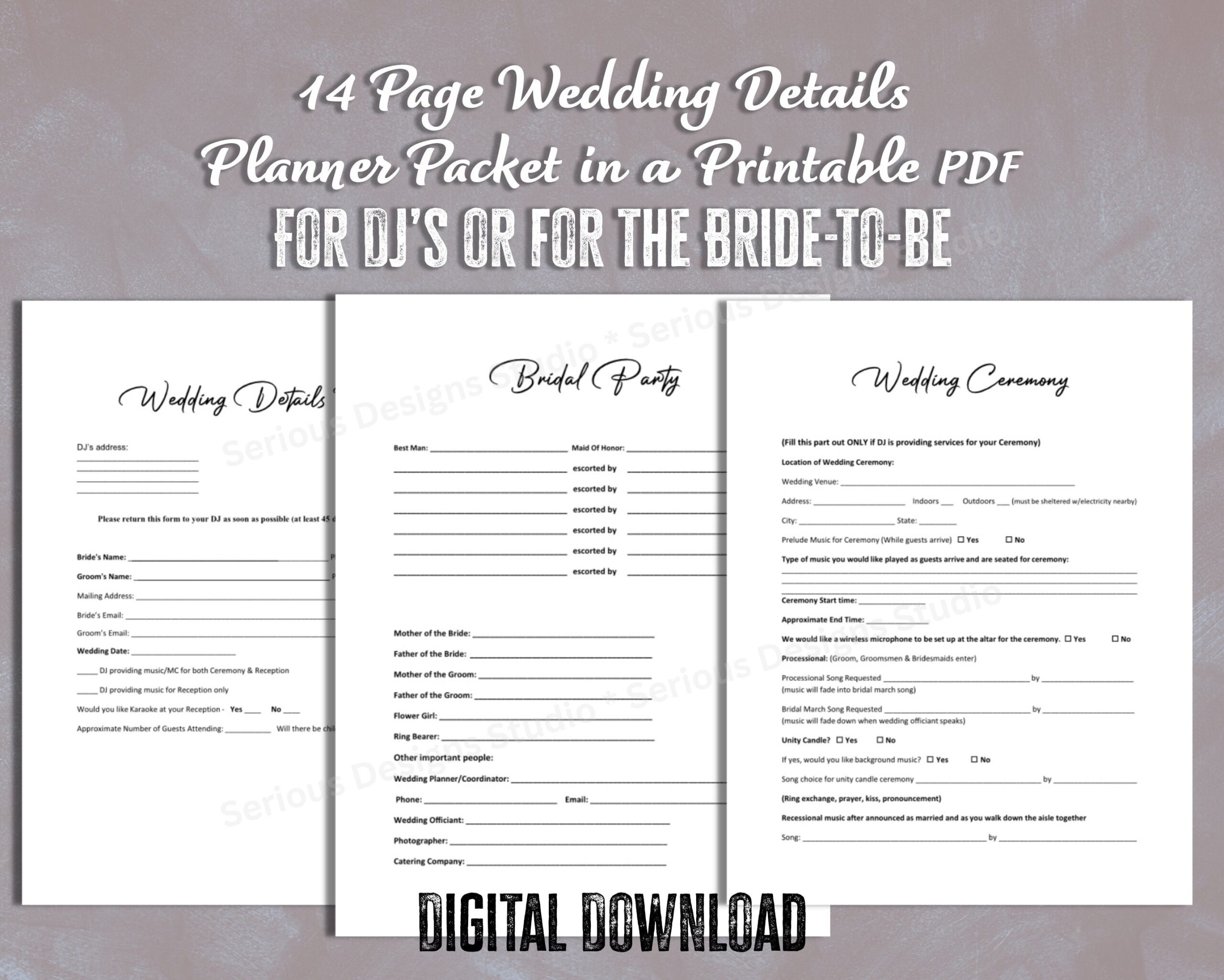 Wedding DJ Planner Printable Wedding Form For DJ Wedding DJ Tools Wedding Timeline Template Wedding Itinerary Wedding Party Form Etsy