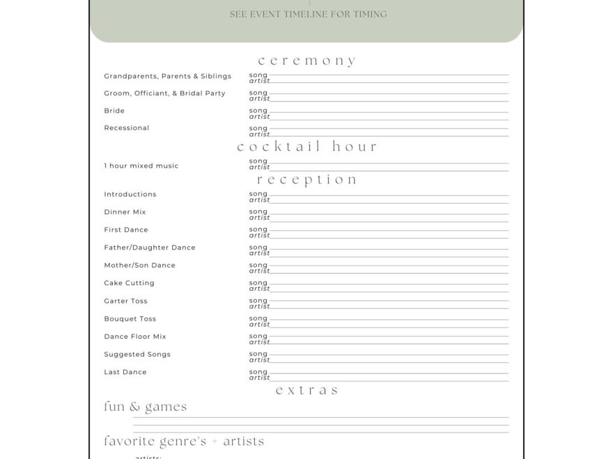 Wedding DJ Timeline Template DJ Wedding Music Planning Guide Wedding Song List Template Etsy