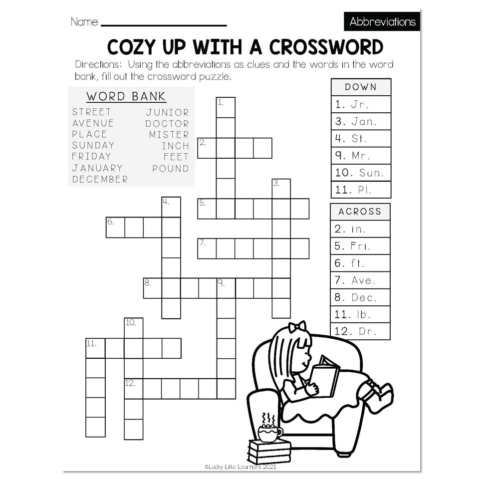 Winter Early Finishers 2nd Grade ELA Abbreviations Cozy Up With A Crossword Lucky Little Learners