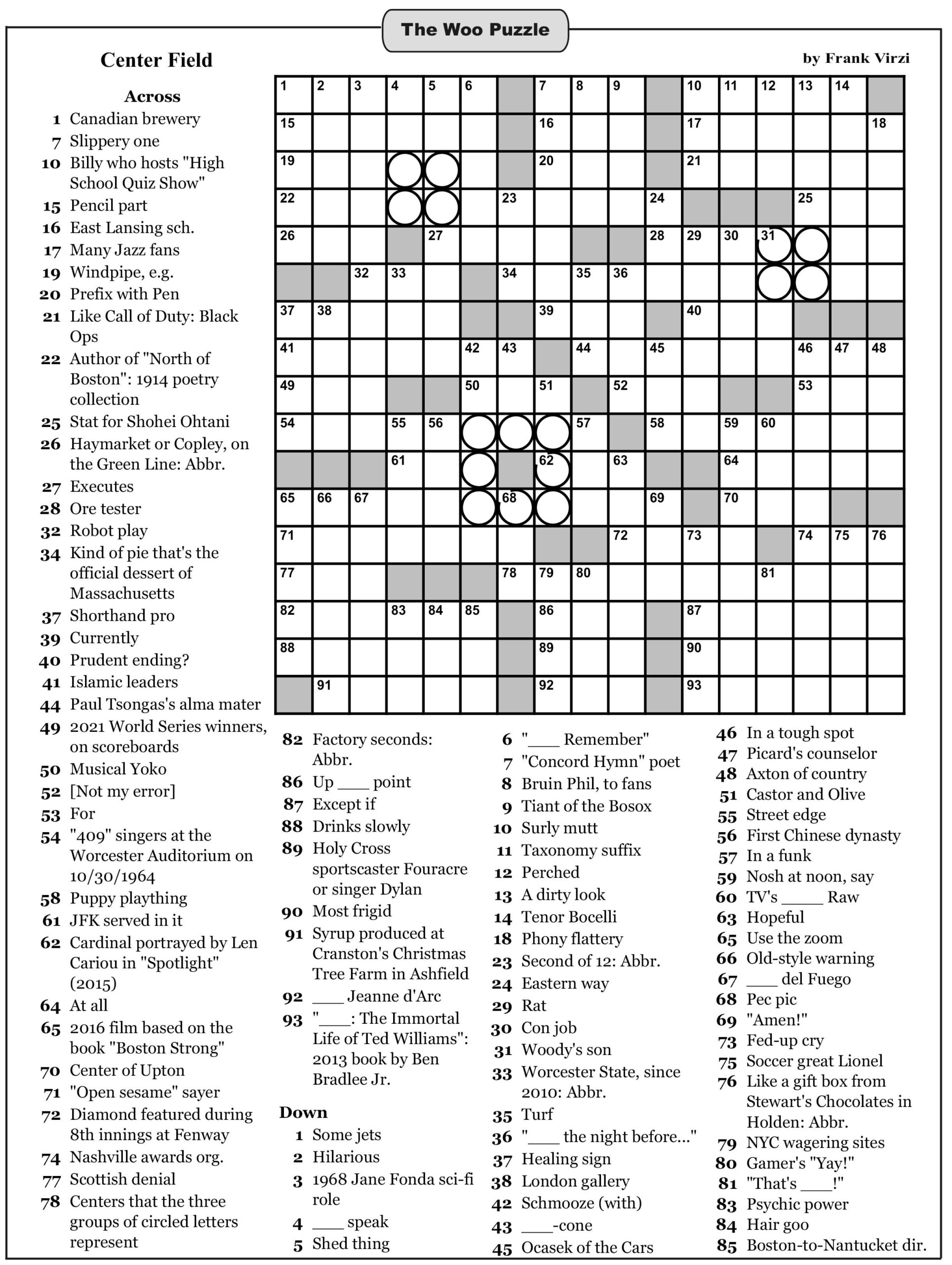 Woo Crossword Sunday Nov 28 Center Field