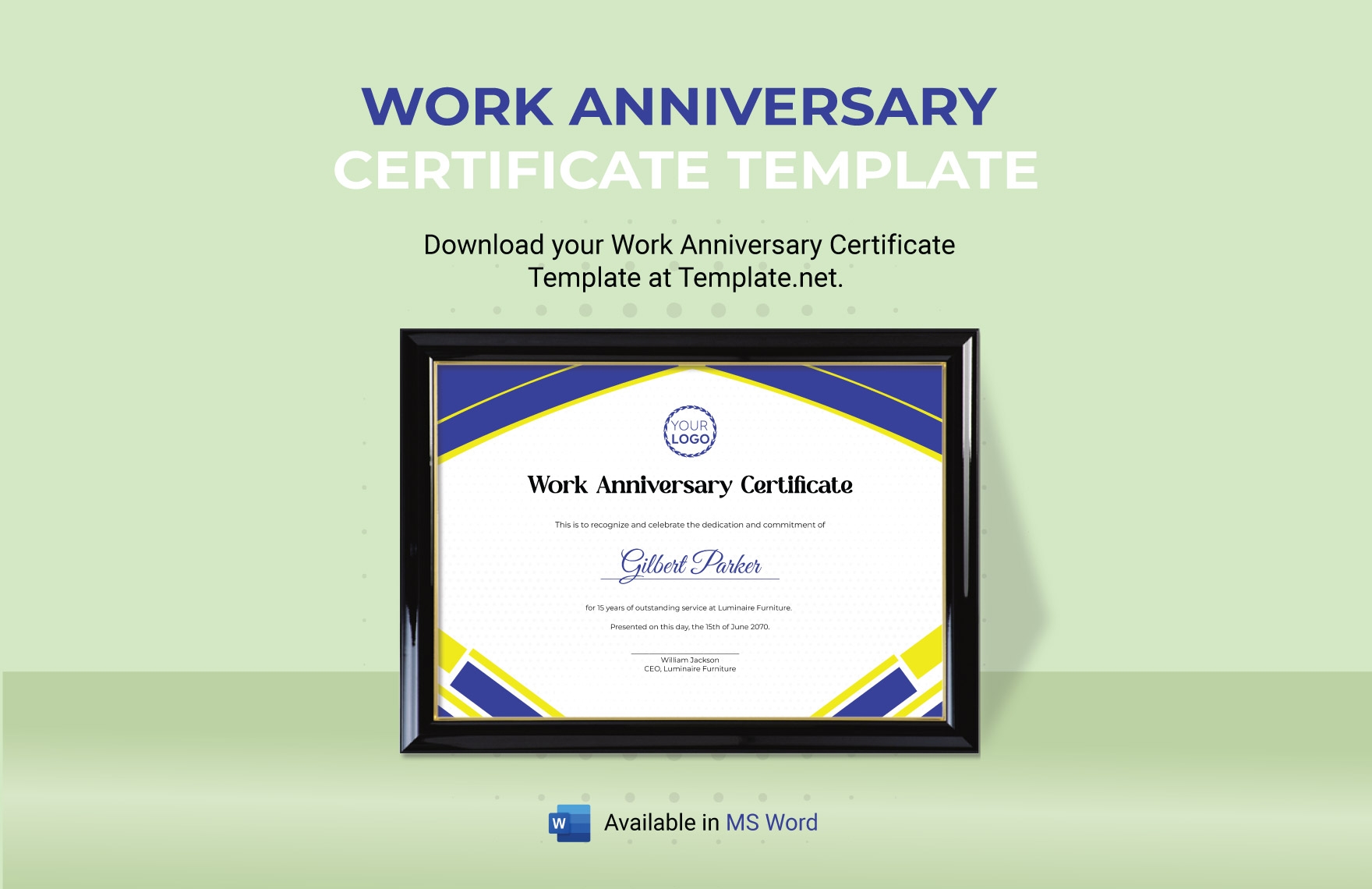 Work Anniversary Certificate Template In Word Download Template