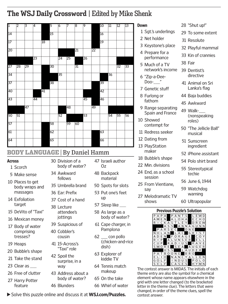 Wsj Crossword Puzzle Answers Today Pdf Download Fill Online Printable Fillable Blank PdfFiller