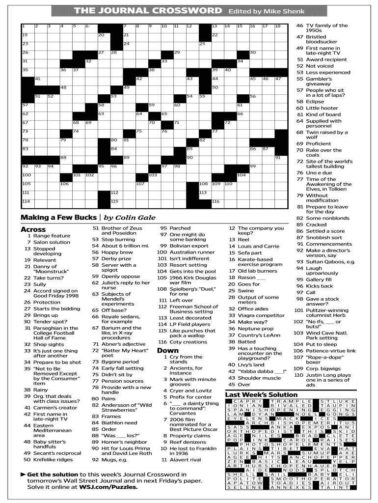 Wsj Puzzles Fill Online Printable Fillable Blank PdfFiller