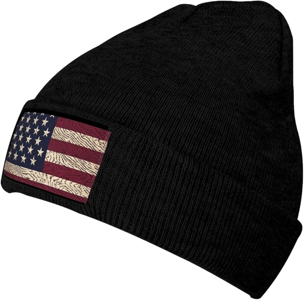 WSOIHFEC Knitted Hat American Flag Pattern Print Beanie For Women Soft Warm Beanie Cap Casual Knit Hat Men Winter Beanies Black At Amazon Men s Clothing Store