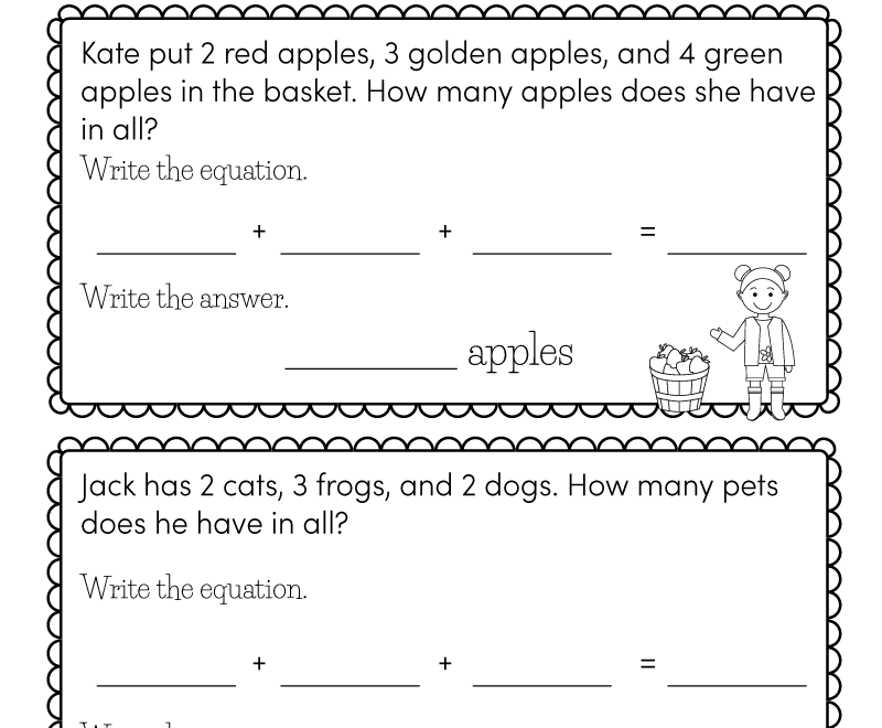 Addition Word Problems Worksheet For 1st Grade Free Printable