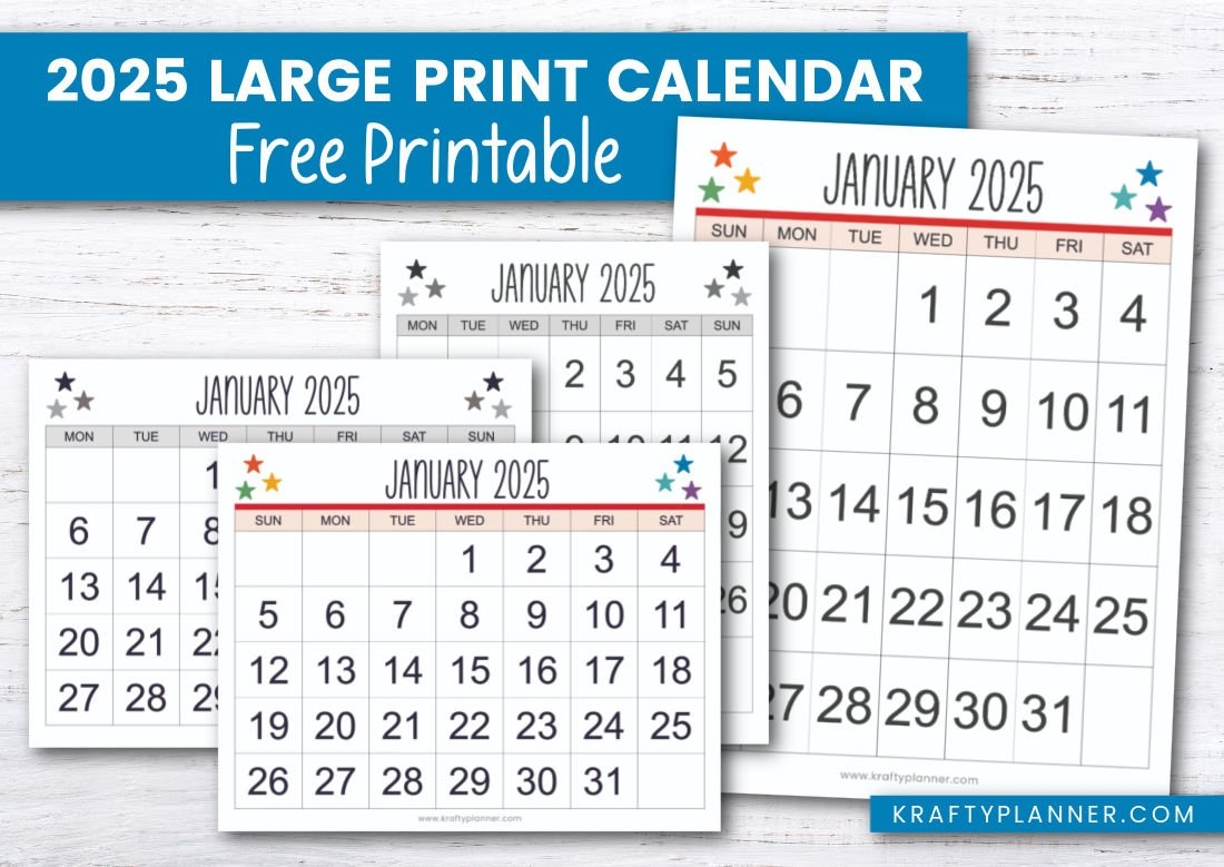 Free Printable 2025 Large Print Calendar Krafty Planner Free Printable 2025 Large Print Calendar Krafty Planner