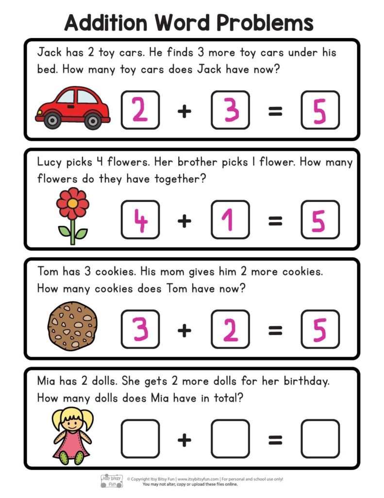 Free Printable Addition Word Problems Worksheets For Kindergarten Itsy Bitsy Fun Free Printable Addition Word Problems Worksheets For Kindergarten Itsy Bitsy Fun