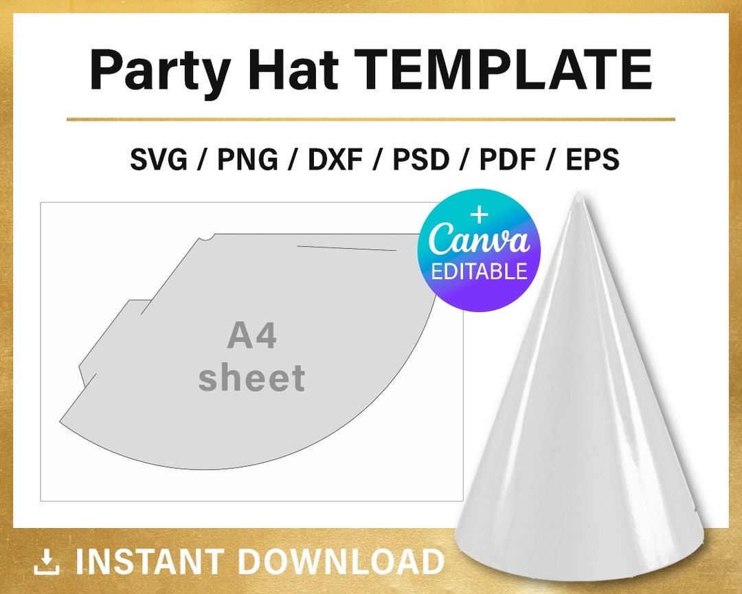 Party Hat Template Blank DIY Party Decorations Canva Party Favors A4 Sheet For Kids Small Size Svg Png Pdf Psd Instant Download Etsy Denmark