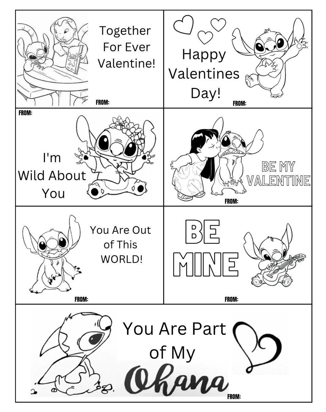 Stitch Valentine s Day Coloring Cards Etsy
